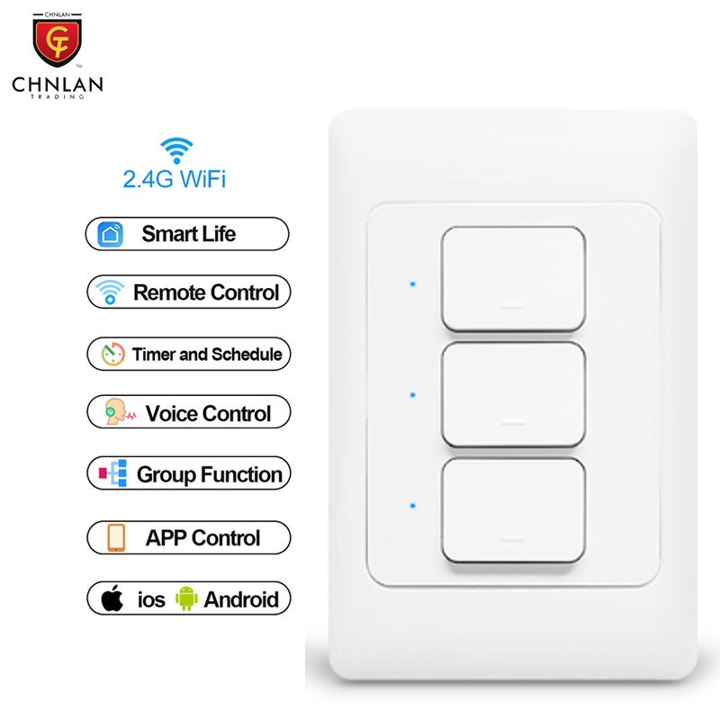 WiFi Mechanical Push Button Smart Light Switch No Neutral Wire 1/2/3