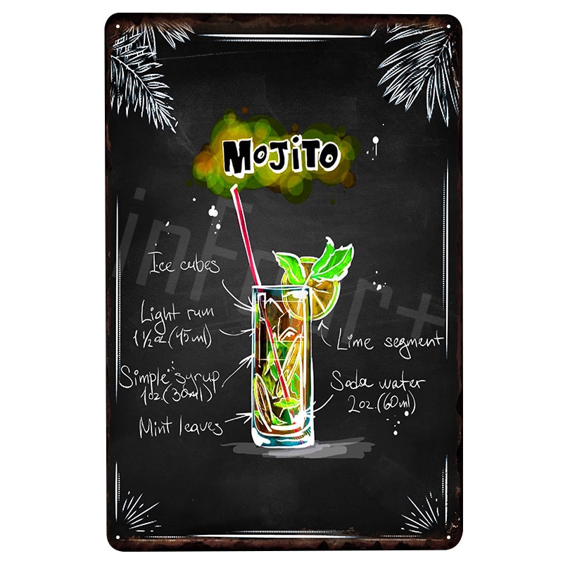 Mojito Cocktail Metal Plate Tin Sign Plaque Vintage Decor Metal Sign