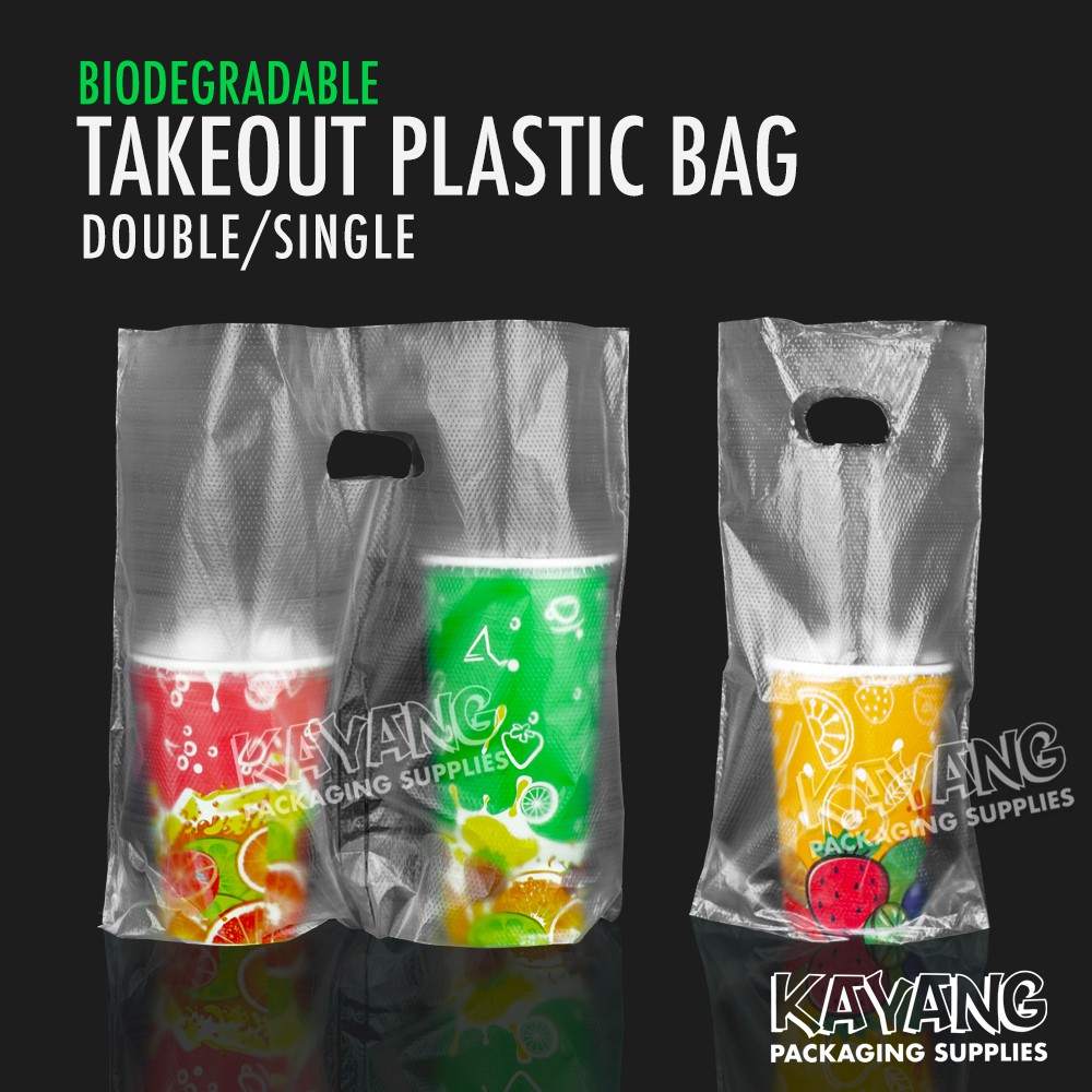 Biodegradable Takeout Plastic Bag for Milktea Single/Double [100pcs