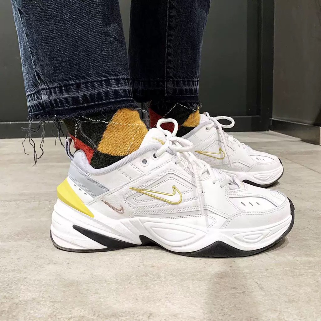 nike m2k tekno white yellow lemon cream yellow father shoes | Shopee  Philippines