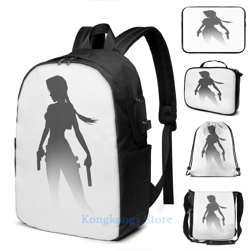 Funny Graphic print TOMB RAIDER ANGEL OF DARKNESS SHADOW USB Charge Backpack men School bags Women b