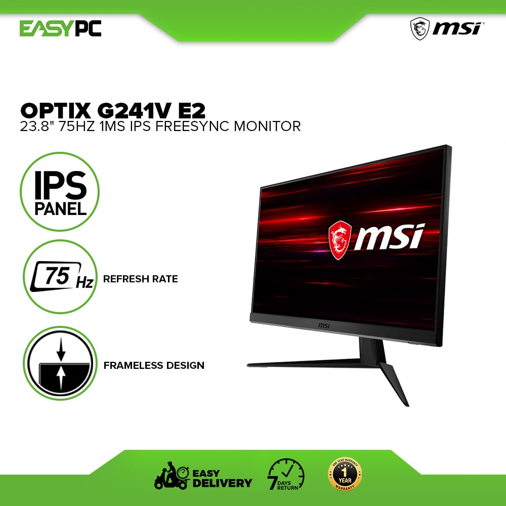 EasyPC MSI Optix G241V E2 23.8" 75Hz 1ms IPS Freesync Monitor, Brand