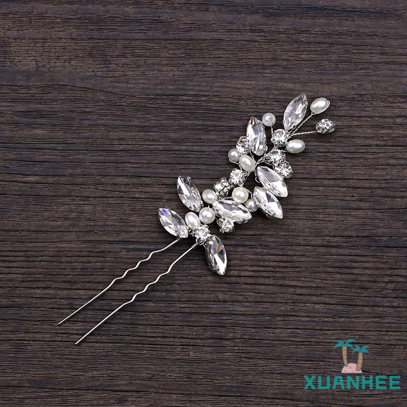 Silver Leaf Hair Pins Set Pearls Bridal Wedding Accessories