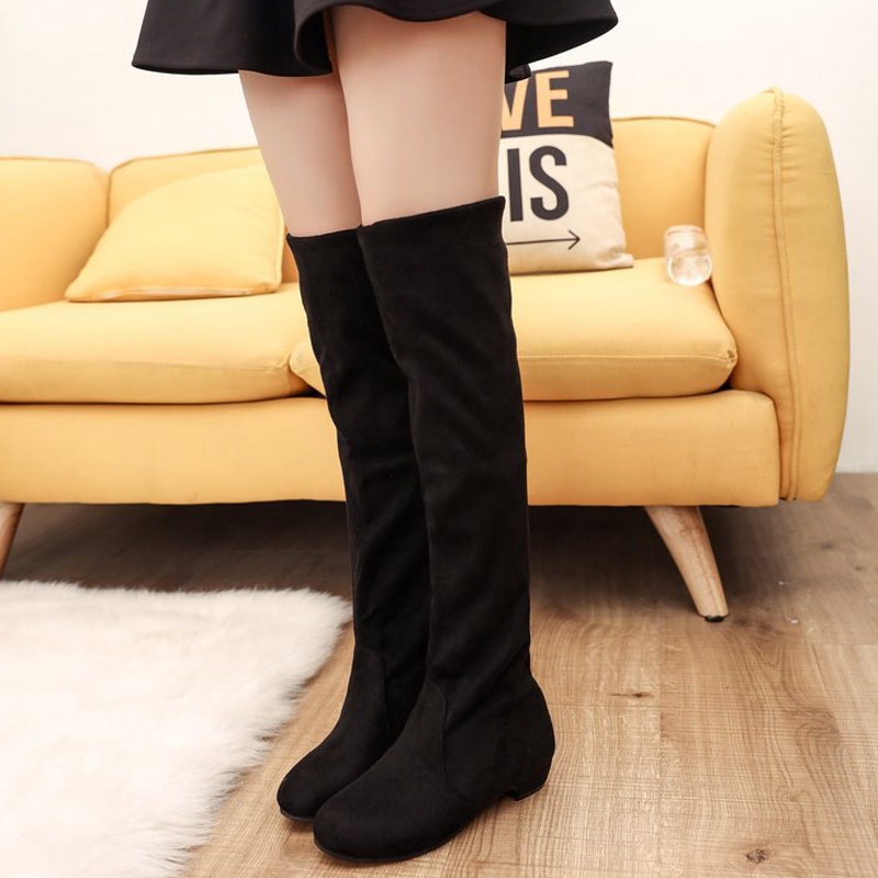 low heel high knee boots