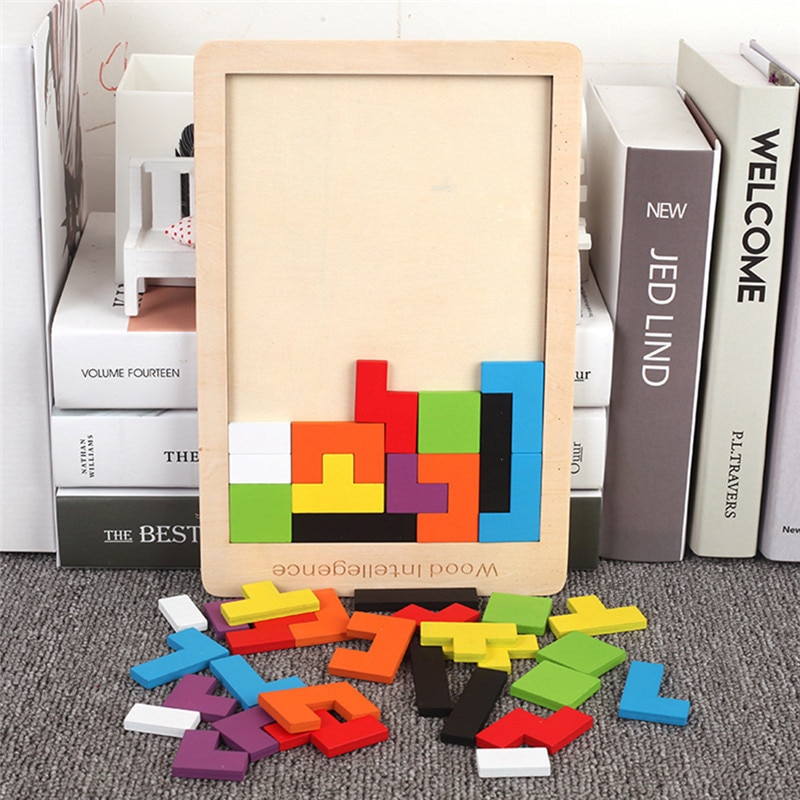 New Colorful 3D Puzzle Wooden Tangram Tetris Intellectual Educational Toy game 