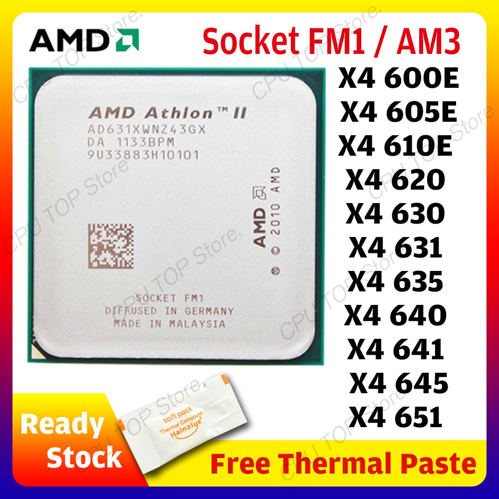 Amd Athlon Ii X4 631 641 651 Socket Fm1 X4 600e 605e 610e 6 630 635 640 645 Socket Am3 Quad Core Cpu Processor Shopee Philippines