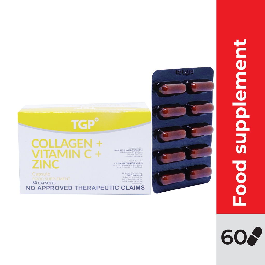 TGP Collagen + Vitamin C + Zinc Capsules 400/100/4mg 60 capsules (1 BOX) Shopee Philippines