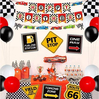 Race Car Birthday Party Decorations Checkered Racing Car theme Balloon Happy Birthday Banner for Birthday Race Themed Party Sports Events #4