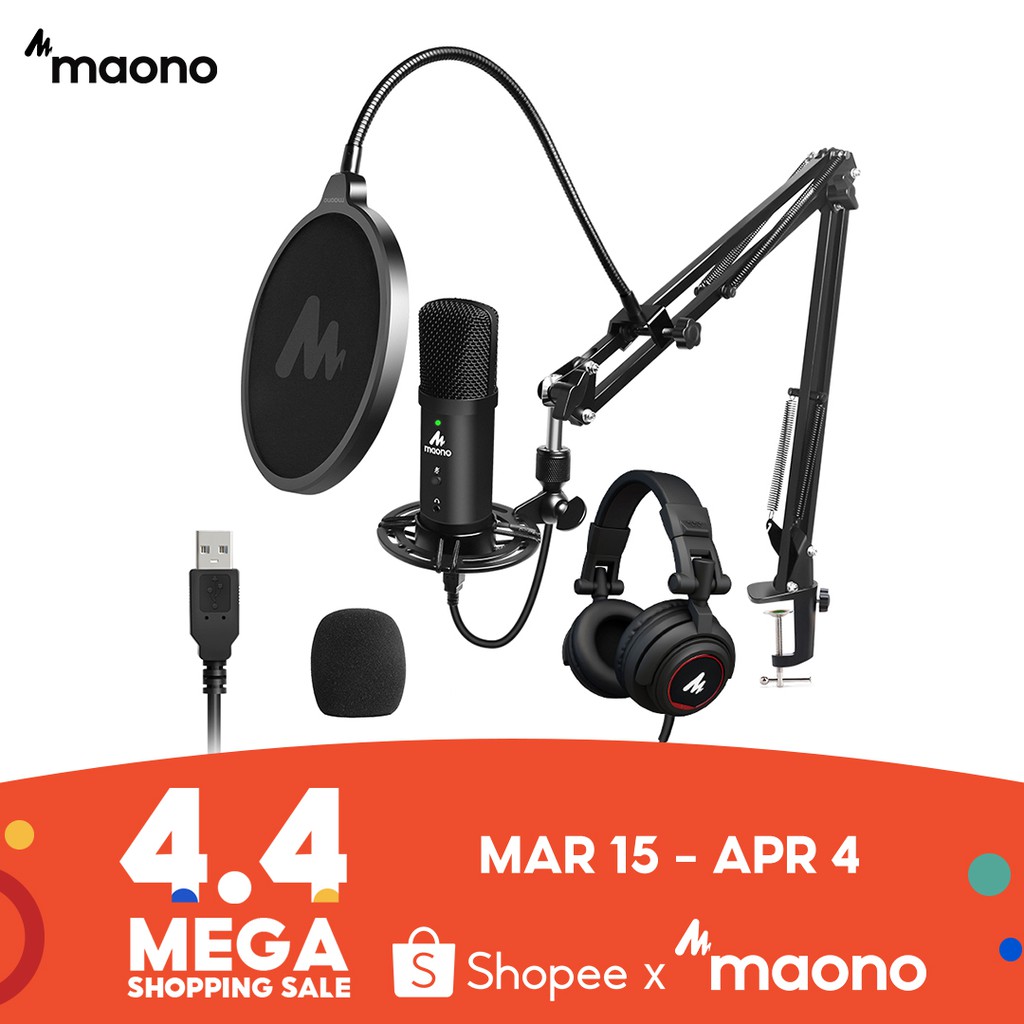 usb microphone with studio headphone set