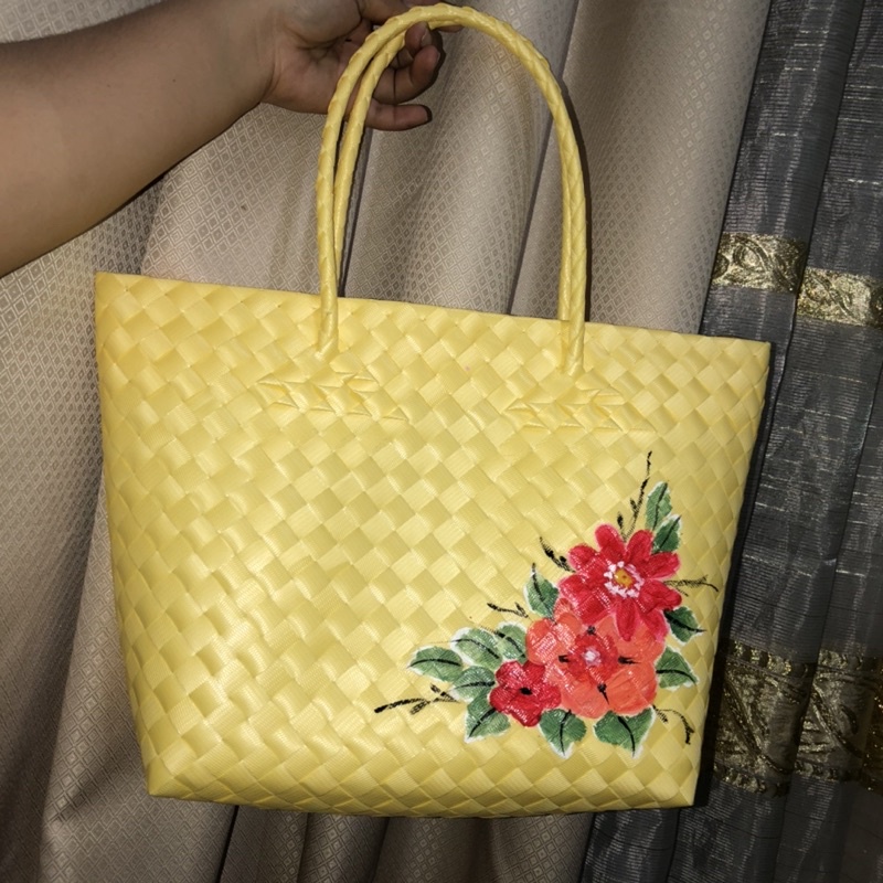 MODERN TOTE BAYONG BAG WITH ZIPPER AND FLOWER PAINT LARGE Shopee