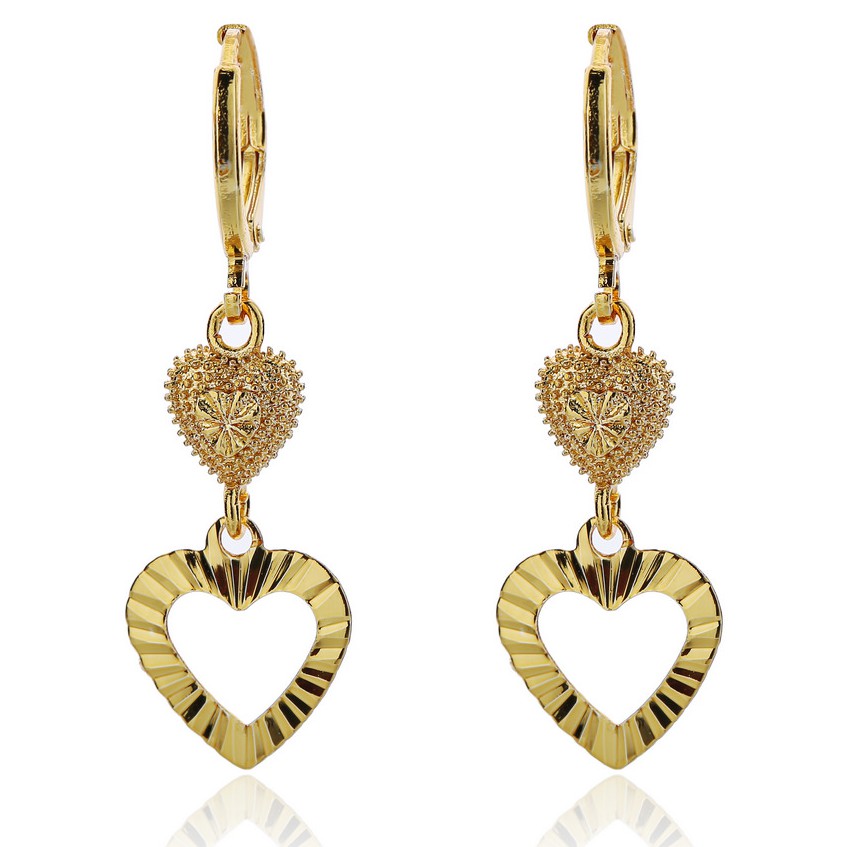 Crown Jewelry GE91 18k Gold Plated Zircon Heart Dangling Earring ...