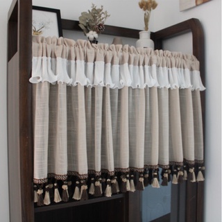 EM Korean Style Tassel Short Curtain Valances Sheer Voile Kitchen Cabinet Partition Coffee Drapes Small Window Half Curtain #4