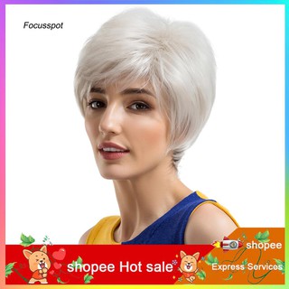 Fcut Women Short White Synthetic Hairpiece High Temperature Fiber