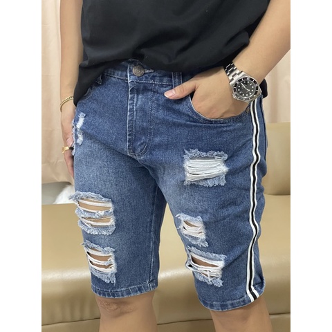 Men's Fashion Tattered Ripped Denim Shorts with Lining 7551 | Shopee ...