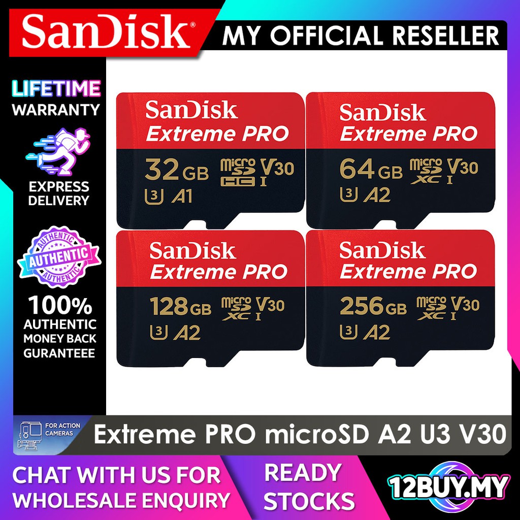 Sandisk Extreme PRO microSD Card Full 4K V30 U3 C10 100MB/s 32GB QXCG ...