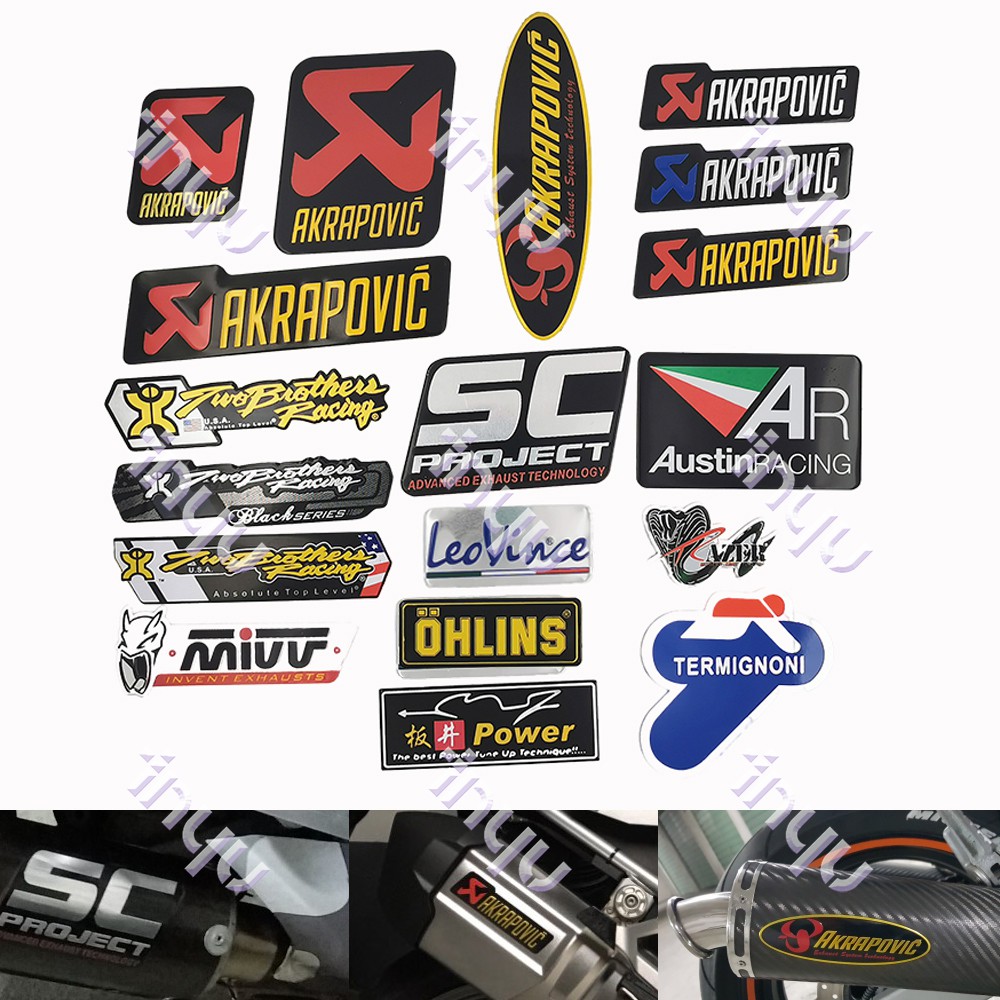 2 x AKRAPOVIC 3D Exhaust Heat Proof Resistant Aluminium Sticker Decal Motorcycle Motorcycle
