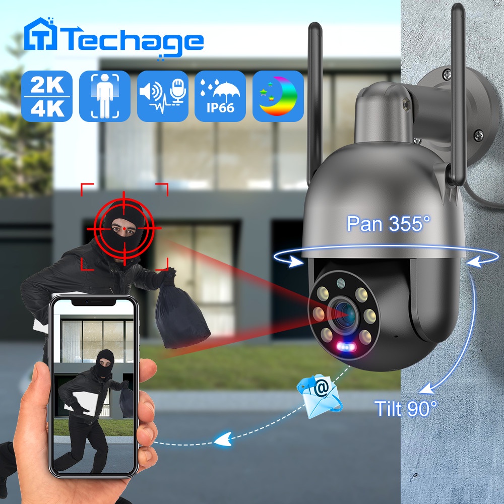 Techage 825 AI Camera 4MP/8MP PTZ Wifi IP Security Camera Grey ptz CCTV ...