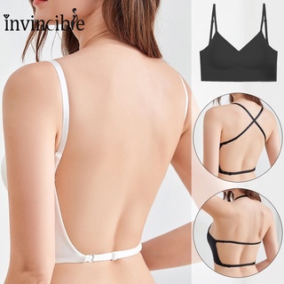 French Style Triangle Cup Bra/ Ice Silk Seamless Sport Bralette/ Solid  Color Thin Breathable Sling Beauty Back/ Sexy Invisible Backless Underwear