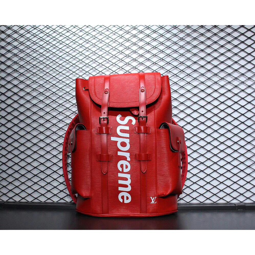 louis vuitton supreme backpack red