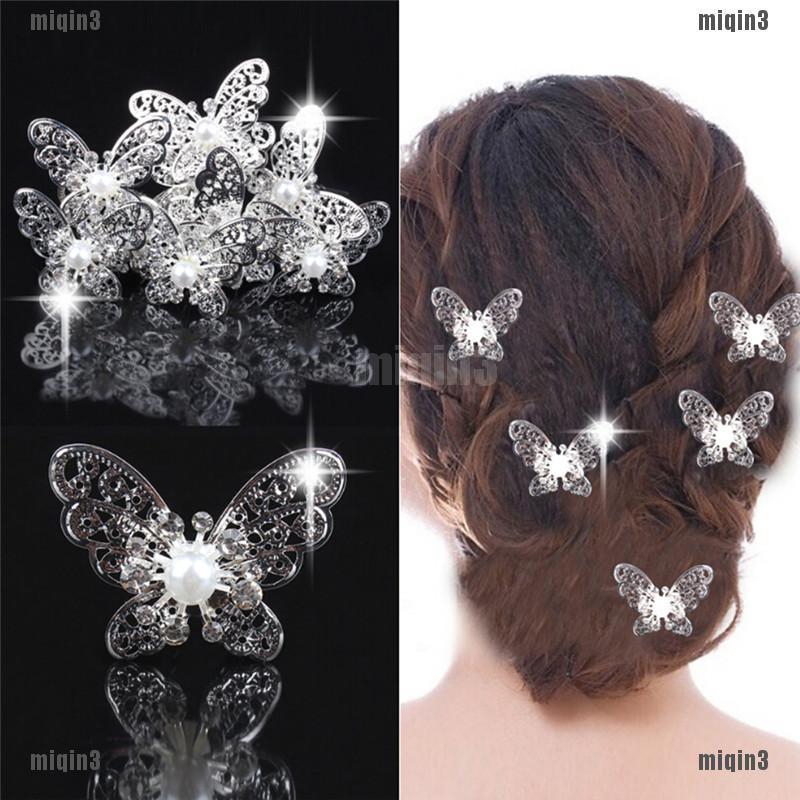 4pcs Wedding Bridal Crystal Rhinestone Diamond Pearl Butterfly