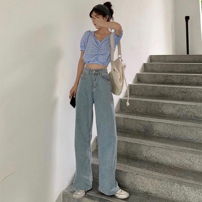 New Korean style high-waisted jeans women's skinny floor length pants ...