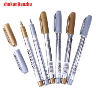 [zhukunjianzhu]2pcs DIY Metal Waterproof Permanent Paint Marker Pens Sharpie Gold and Silver #7