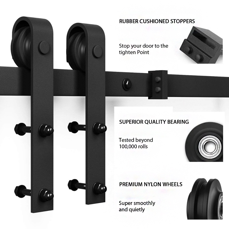 【Realm】6FT/6.6FT Sliding Door Barn Door Track Kit Carbon Steel Sliding Barn Door/Closet Hardware Kit