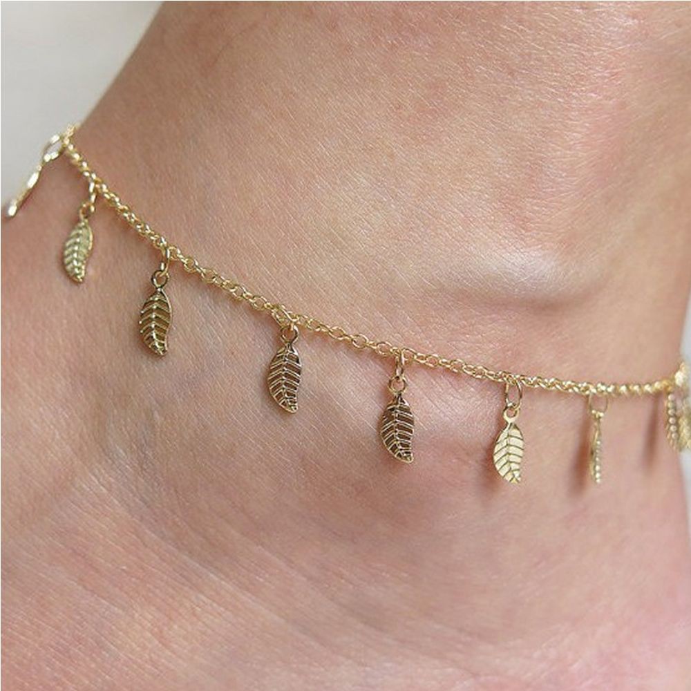 Leaf 10 inch Leaf Charm Anklet 18k Gold Plated Anklet Foot Jewelry Chain