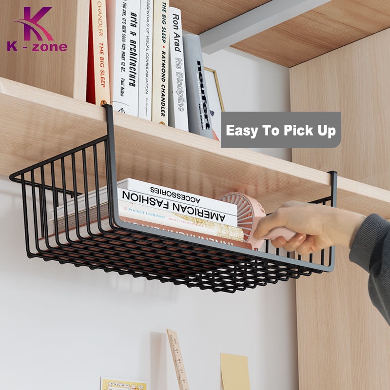 White Black Under Desk Storage Basket Shelf Desk Cable Shelf