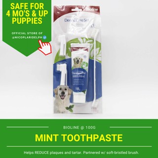 Bioline Mint Flavored Complete Dental Set for Dogs - Toothbrush, Fingerbrush and Toothpaste (100g)