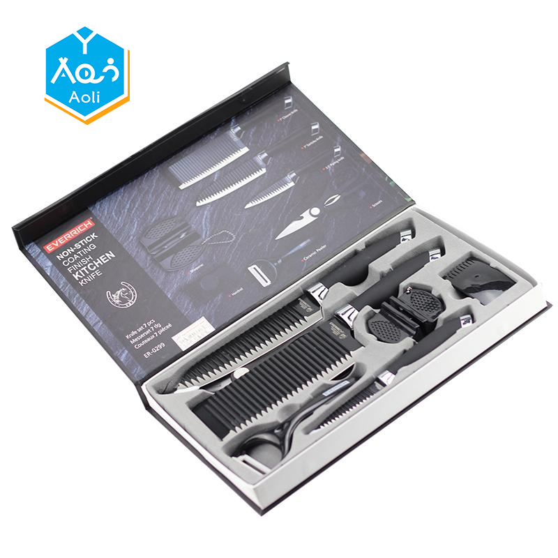 Kitchen Stainless Steel 7PCS Knife Set Scissor Sharpening Tool Peeler Gift Box Chef Slicing Bread Ch