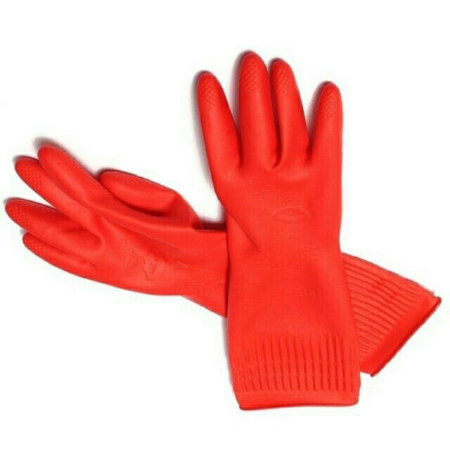 red cleaning gloves