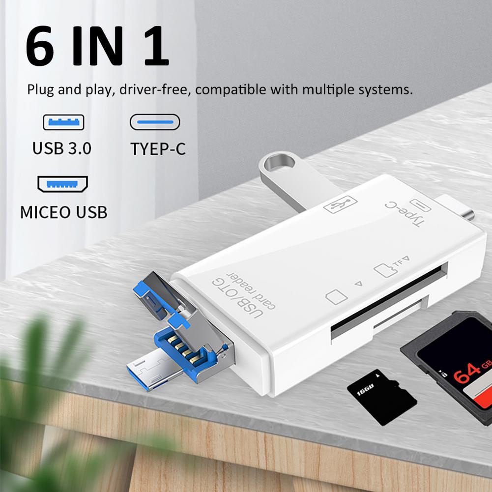 6 In 1 SD USB Type C Card Reader USB 2.0 TF/Mirco SD Smart Memory OTG