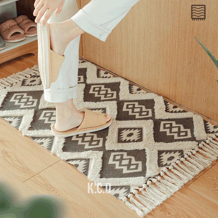 Seavish Tufted Cotton Area Rug,Geometric Hand Woven Tassel Throw Rug