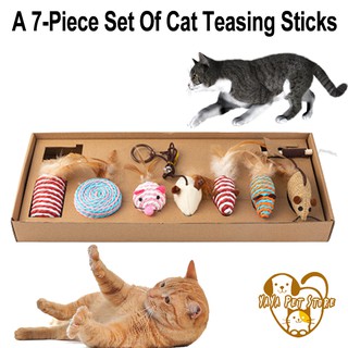 Pet Funny Cat Stick 7 Seven-Piece Toy Combination Set Small Fish Wooden