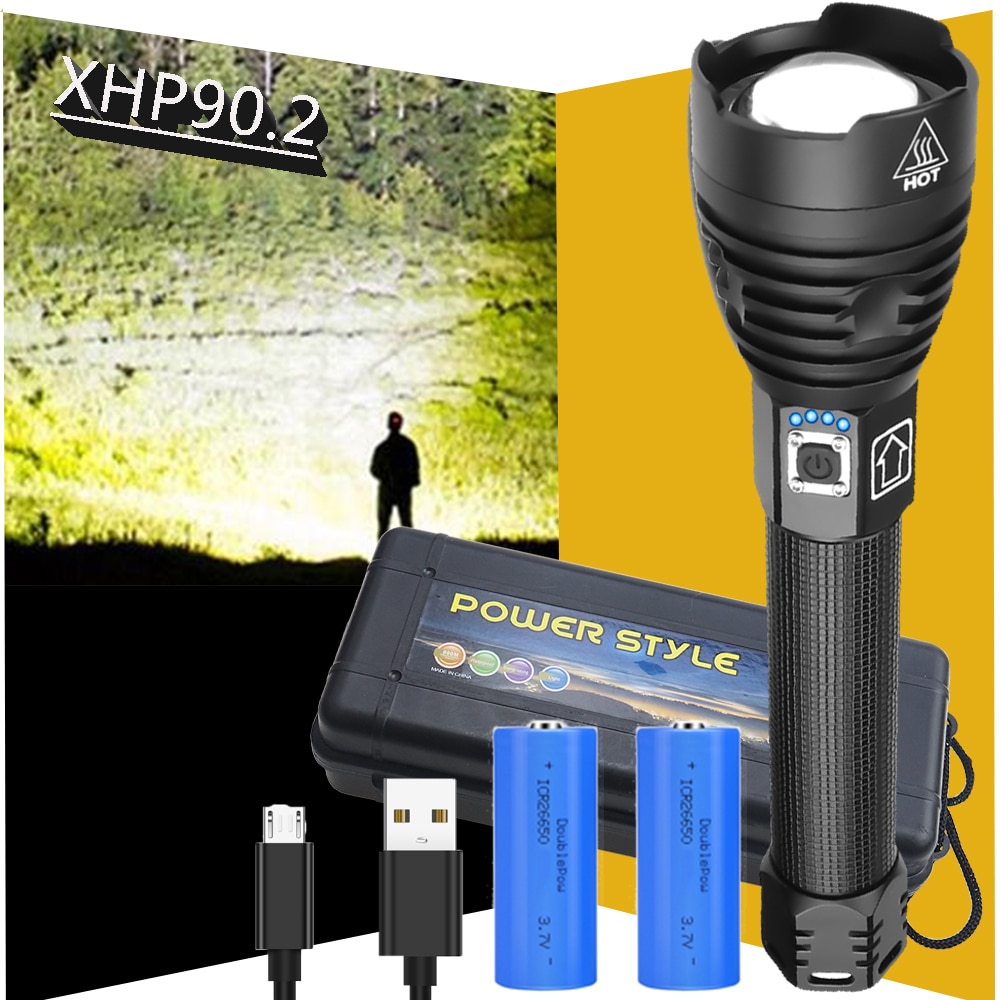 xhp90.2 most powerful led flashlight torch usb xhp50 rechargeable