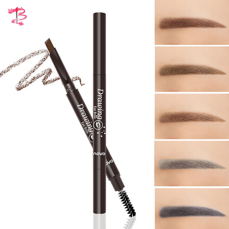 Myway 1pcs 5 Color Double Head Eyebrow Pencil Triangle Tip And Brush Waterproof Eyebrow Pencil 