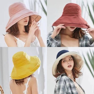 Beach hat Reversible Cotton and linen Summer sun hat Double-sided women
