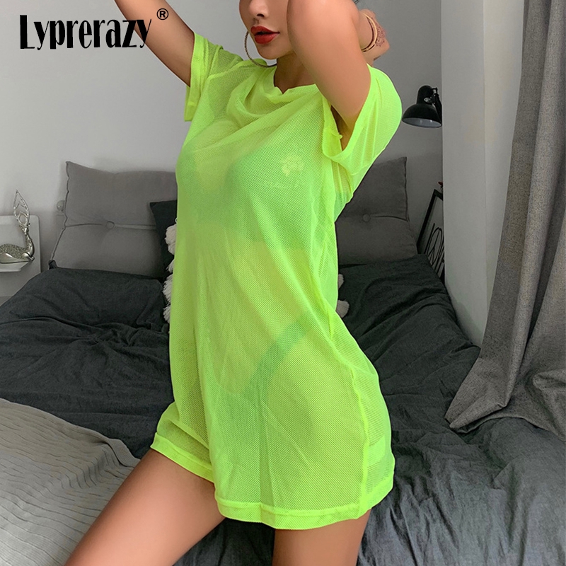 neon mesh t shirt dress