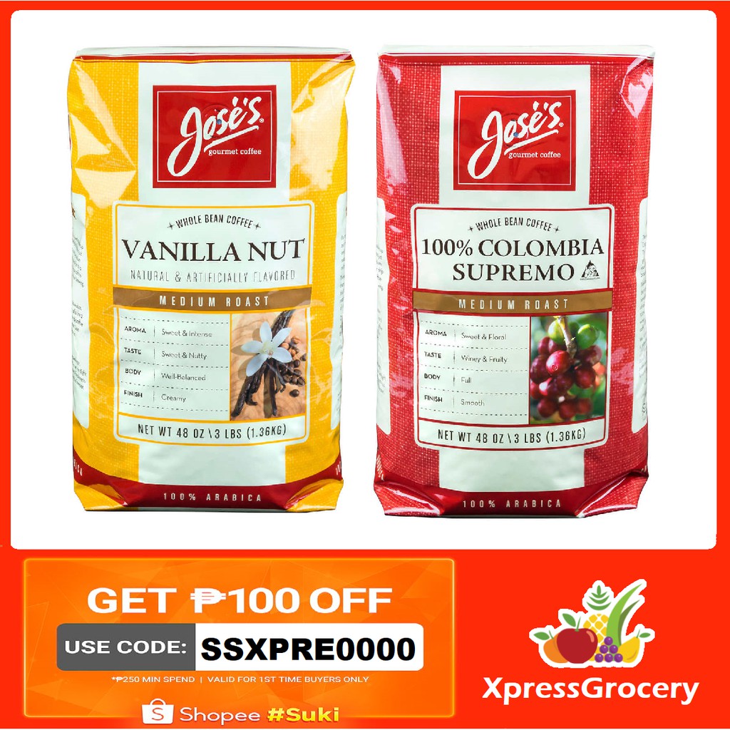 JOSE'S Gourmet Coffee Vanilla Nut Colombia Supremo Medium Roast Whole