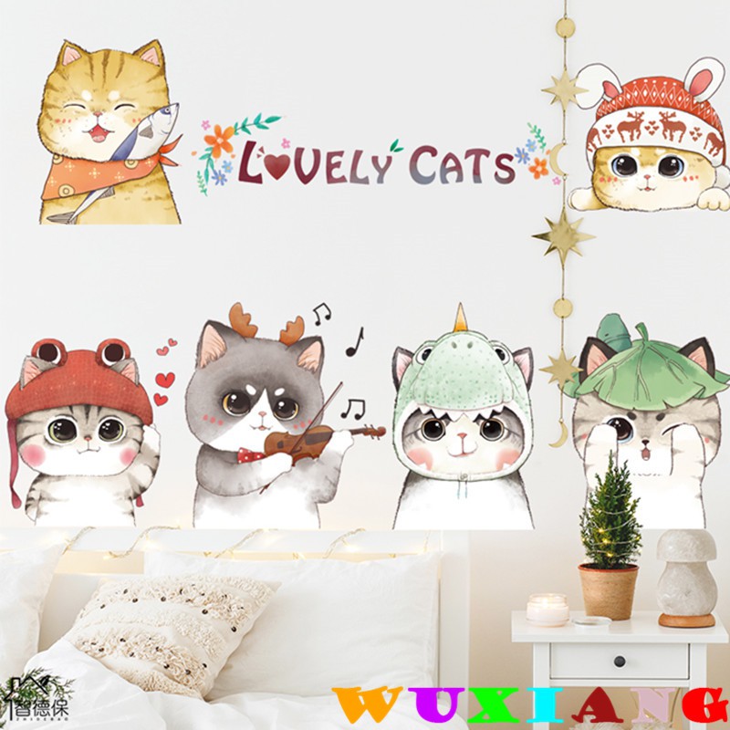 wuxiang】Wall Sticker Hand Painted Cat Cute Cartoon Creative Pet Shop Decor  Self Adhesive Wall Sticker | Shopee Philippines