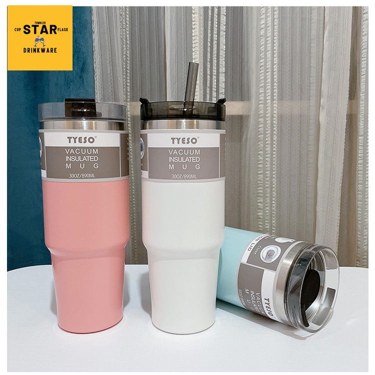 aquaflask Tyeso Tumbler with Straw Insulated Coffee Cup Thermos Macaron Stainless Steel Hot Cold