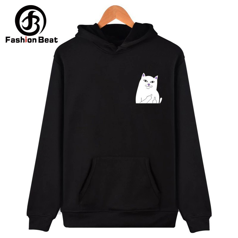 cat with middle finger hoodie