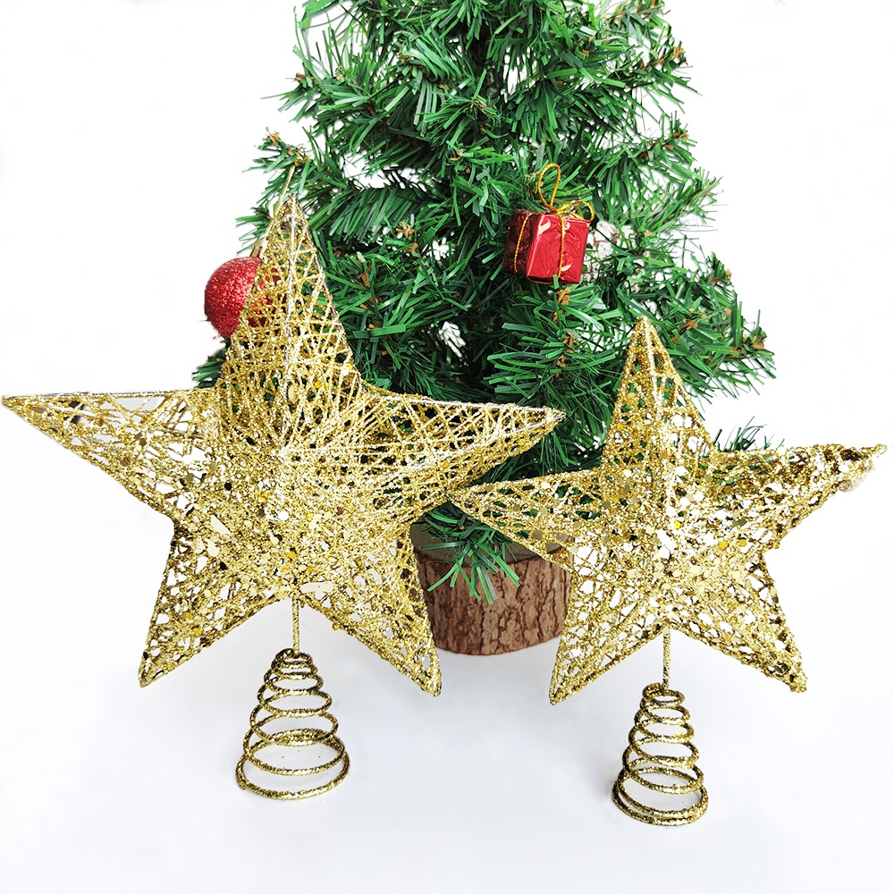 20cm 15cm Gold Glitter Christmas Tree Star Top Iron Merry Christmas