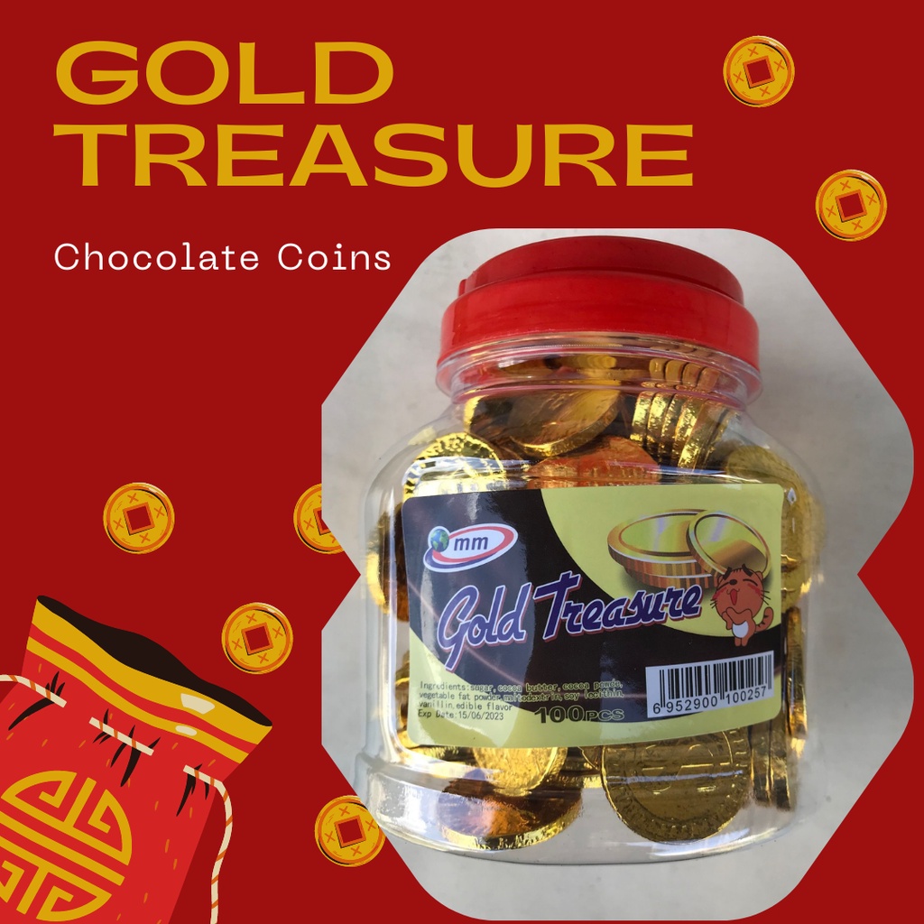 MM Gold Treasure Chocolate Coins 100 pcs inside a Jar COD available