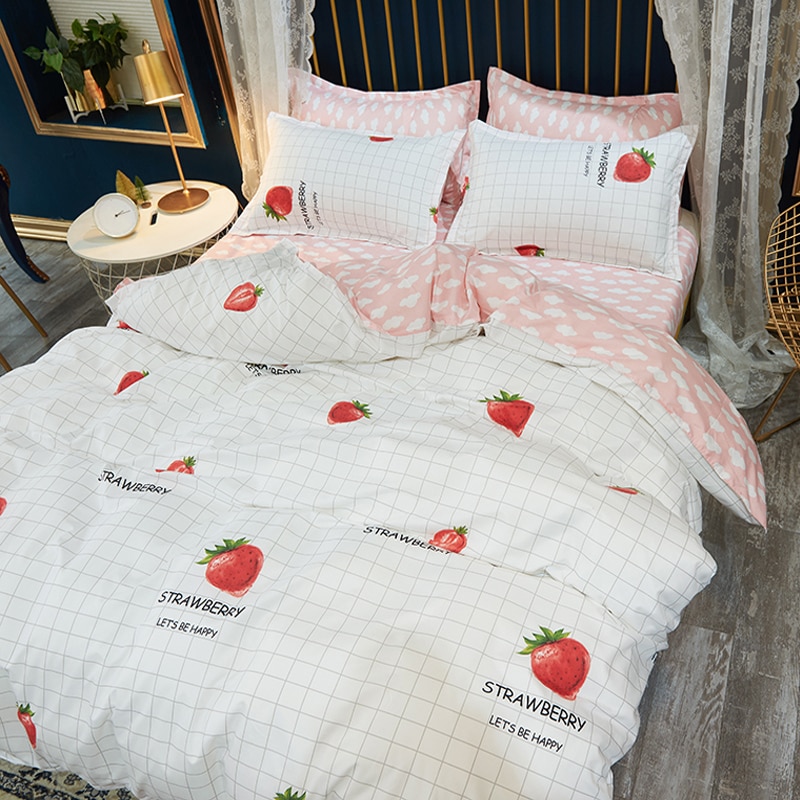 New Strawberry Bedding Set With Pillowcase Luxury Polyester Cotton Duvet Cover King Size Bed Sheets Shopee Philippines