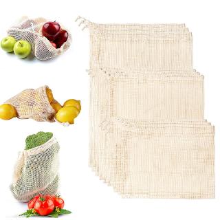 1 Piece Organic Cotton Reusable Mesh Cotton Drawstring String Shopping Bag Kitchen Vegetable Storage #7