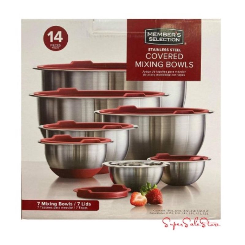 Member's Mark Stainlees Steel Covered Mixing Bowls14 Pieces! Shopee