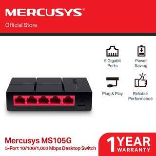 Mercusys MS105G 5-Port 10/100/1,000 Mbps Desktop Switch Gigabit Ports Network Switch Hub