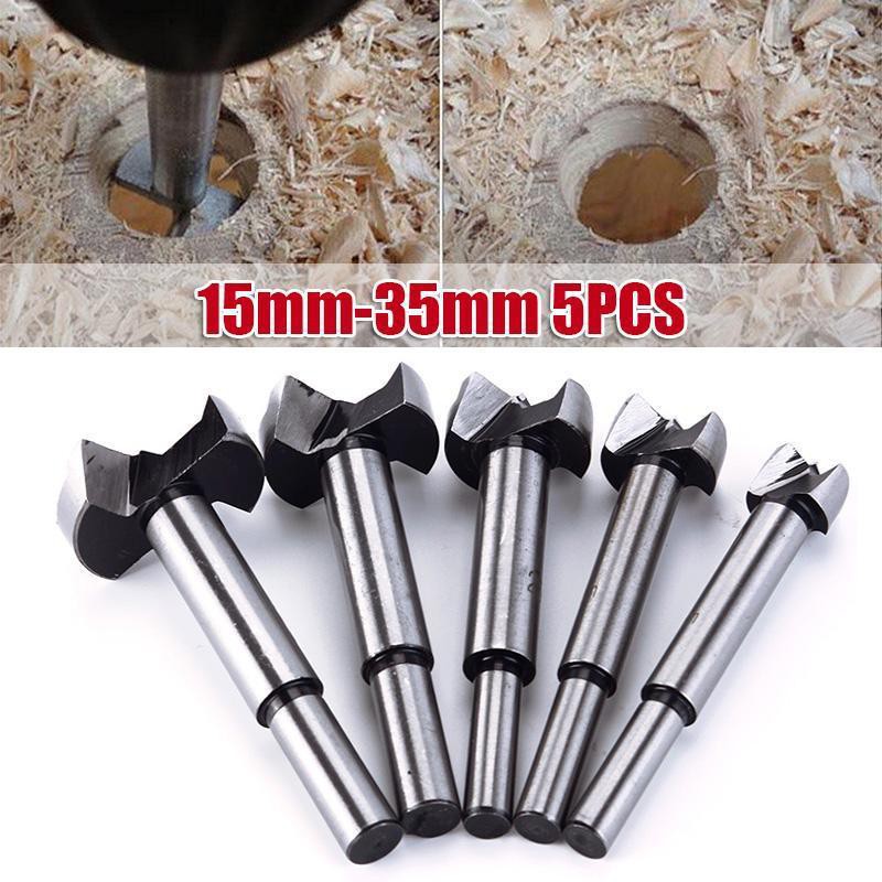 5 Pcs Auger Drill Forstner Bit Set Hinge Boring 